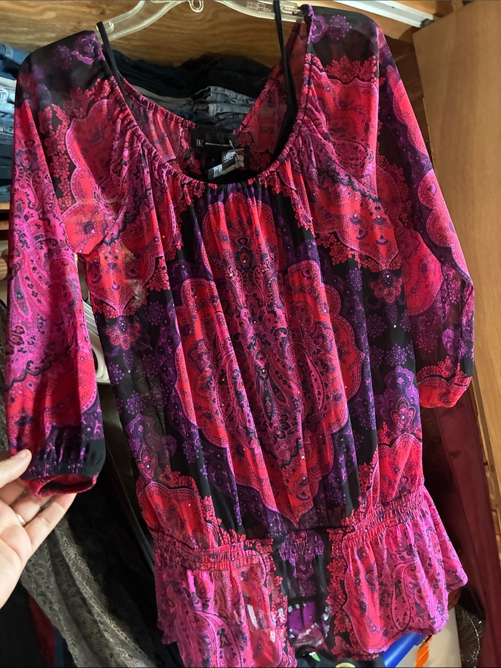 INC flowy studded top with pretty design and cami underneath 3/4 sleeves 6 / M.